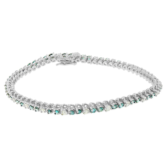 Pulsera de oro blanco de 14 quilates con diamantes blancos y azules tratados (4 5/8 cts, color HI, claridad I1-I2)