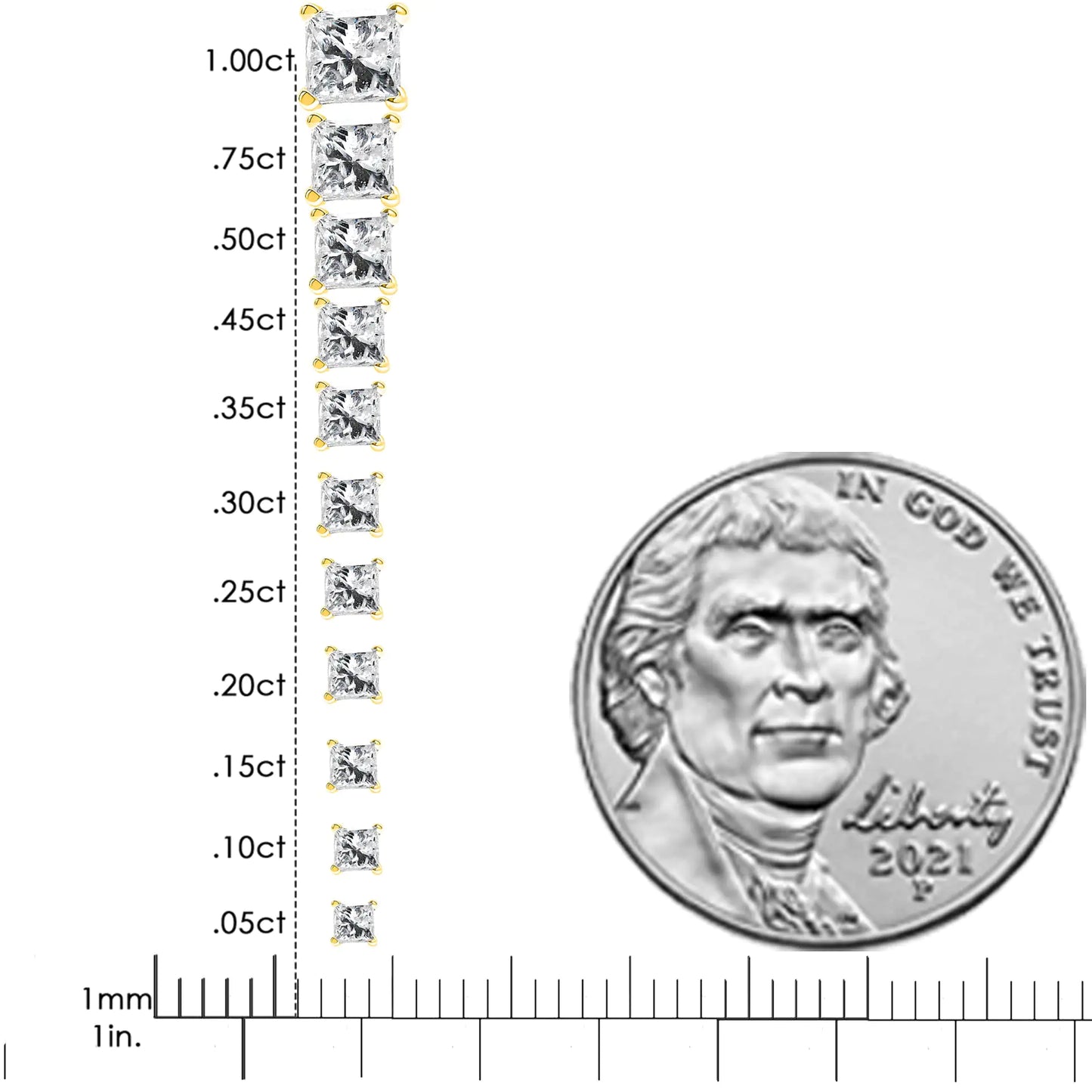 14K 黄金净度增强公主方形切割钻石耳钉（0.50 克拉，HI 颜色，I1-I2 净度）