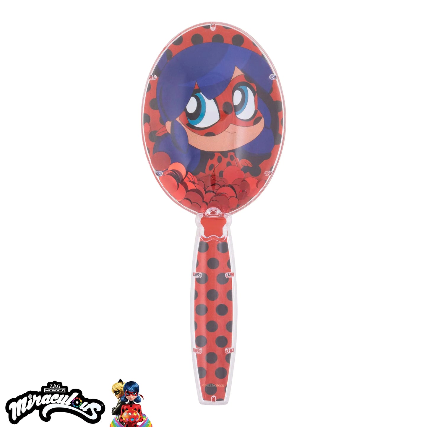 Miraculous Hair Brush with Magical Sparkling Stars Ladybug Confetti Hair Brush - Kids Hair Brush Ages 3+ Red Red Ladybug Hair Brush