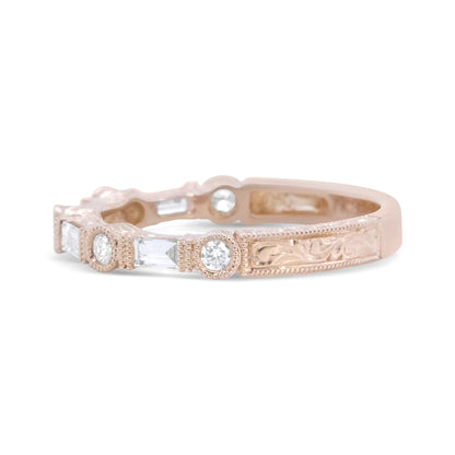 14K Rose Gold 3/8 Cttw Baguette and Round Diamond Bridal Band - (H-I Color, VS1-VS2 Clarity)