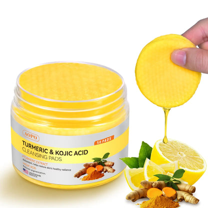 Kojic Acid and Turmeric Cleansing Pads, 50 Pcs, for Face Cleansing and Exfoliation