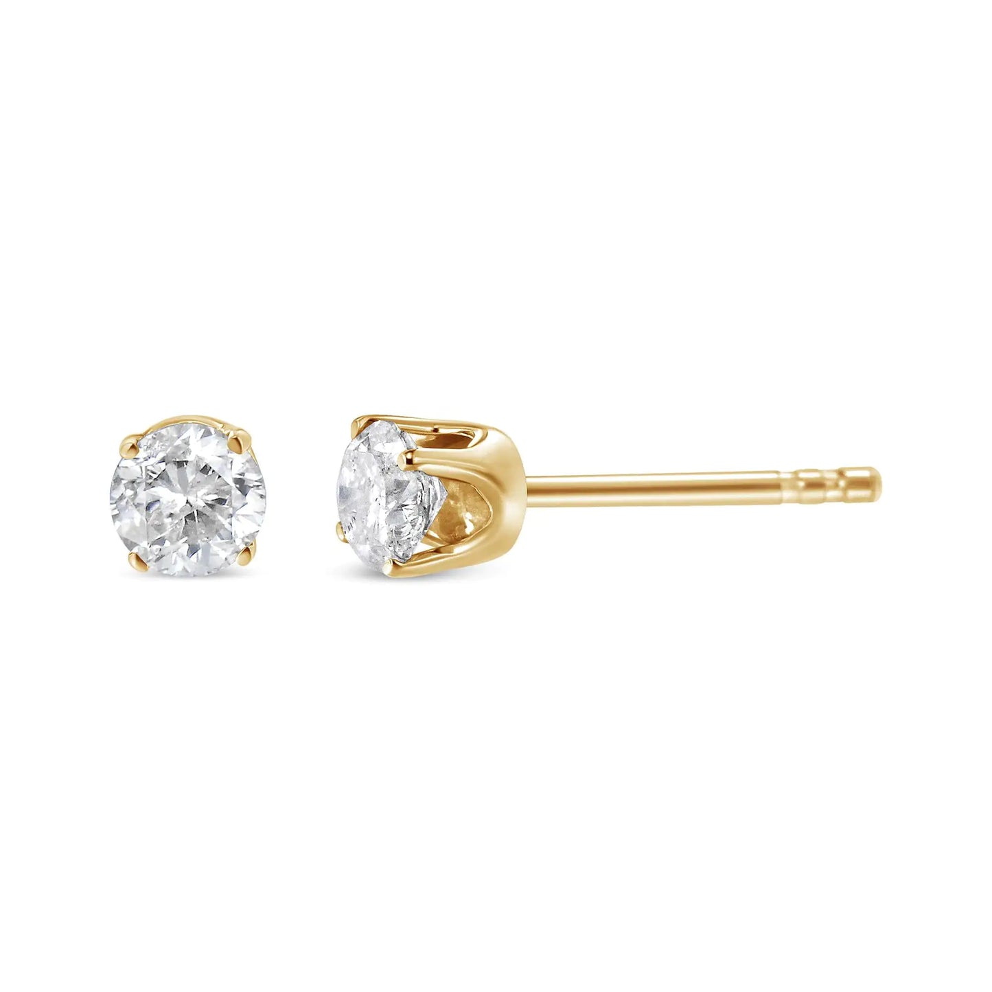 10K Yellow Gold 1/2 Cttw Round Brilliant-Cut Near Colorless Diamond Classic 4-Prong Stud Earrings (J-K Color, I1-I2 Clarity)