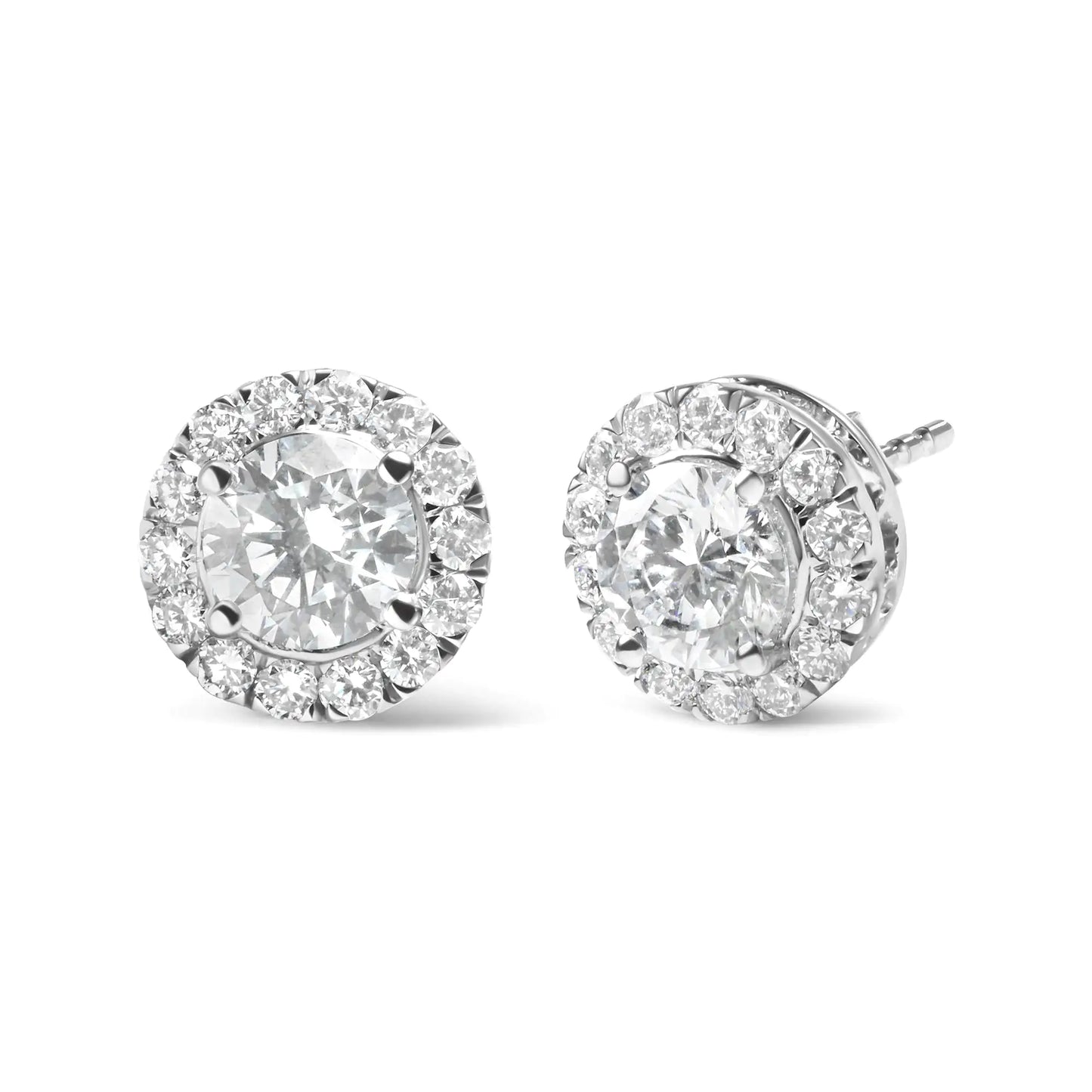 14K White Gold Lab Grown Diamond Solitaire Stud Earrings with Halo (2.00 Cttw, F-G Color, VS2-SI1 Clarity