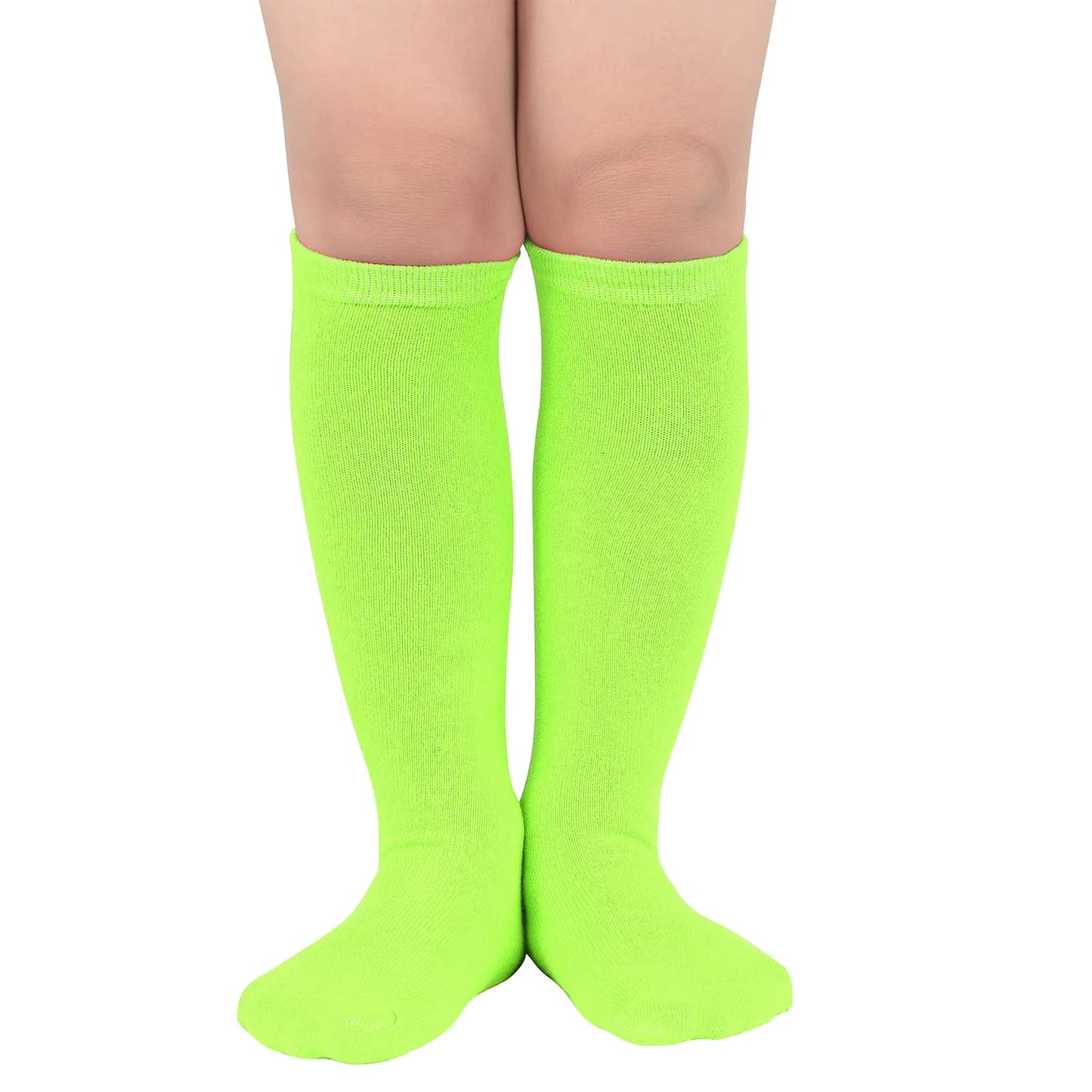 American Trends Kids Barn Atletiske Sokker Stripete Kne Høy Tube Fotballsokker Baseball Softball Sokker for Småbarn Jenter One Size 1 Pakke Solid Neon Green