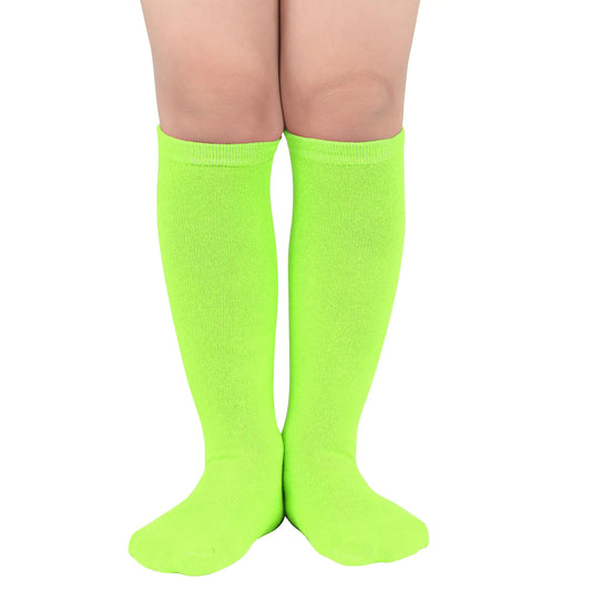 Calcetines deportivos para niños de American Trends, a rayas, hasta la rodilla, para fútbol, ​​béisbol y sóftbol, ​​talla única, paquete de 1, color verde neón liso.