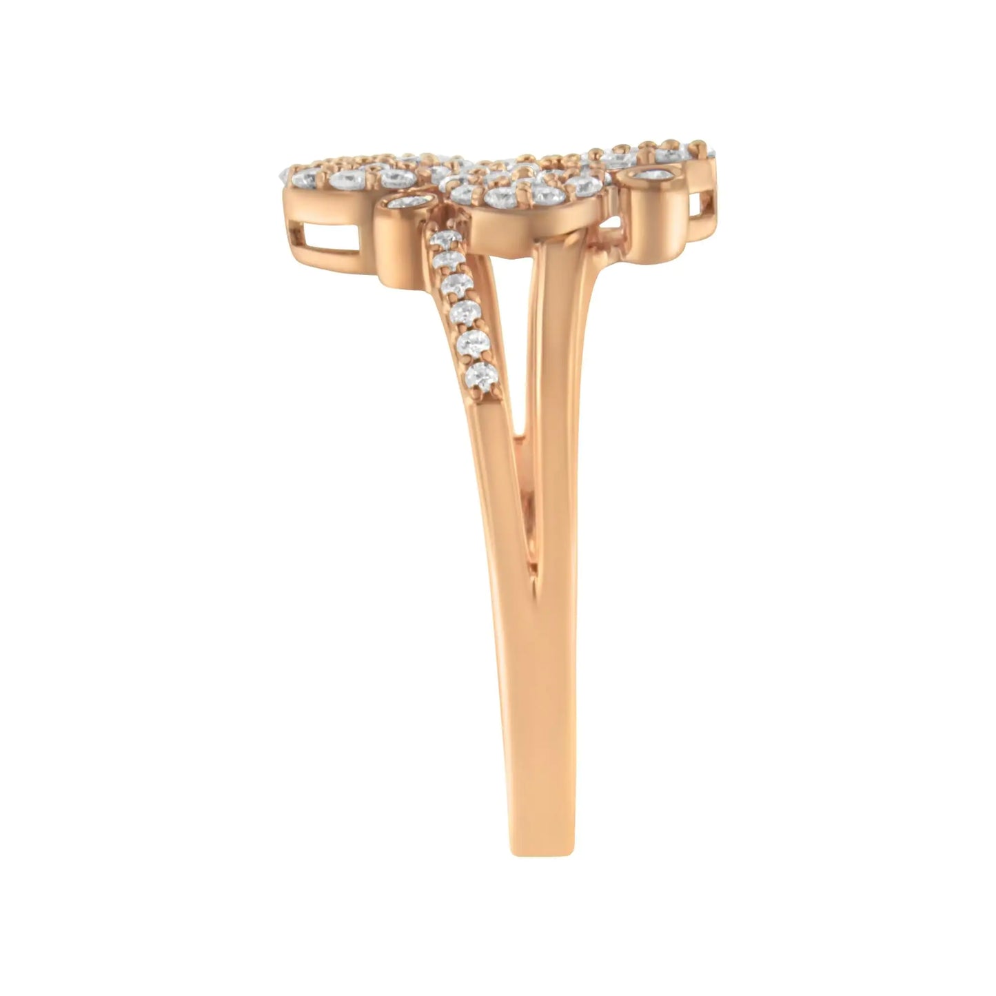 14K Rose Gold Plated .925 Sterling Silver 1/2 Cttw Diamond Scatter Composite Bypass Ring (I-J Color, I1-I2 Clarity)