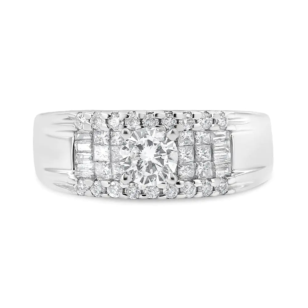 14K hvitt gull 1,00 Cttw 4-pinne kabalsett Diamond Cocktail Fashion Ring (I1-I2 Clarity, HI Color)