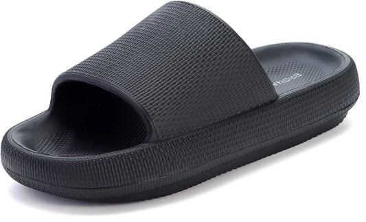 Pantuflas BRONAX con almohada para mujer y hombre | Sandalias de ducha para casa | Suela gruesa acolchada, talla 10.5-11.5 para mujer/9-10 para hombre, color negro