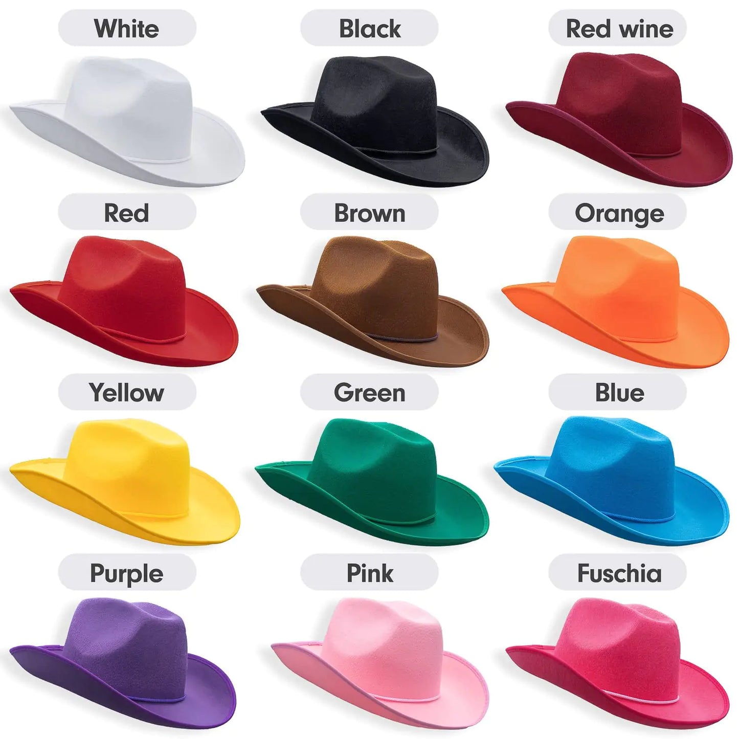 Sombrero vaquero y vaquera de fieltro liso para hombre, mujer y adolescente | Sombrero vaquero con tachuelas estilo western en tallas de adulto, color blanco