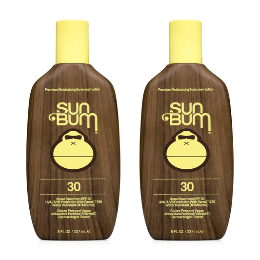 Loción protectora solar Sun Bum Original FPS 30, vegana y respetuosa con los arrecifes (libre de octinoxato y oxibenzona), hidratante de amplio espectro, con protección UVA/UVB y vitamina E, 225 ml (paquete de 2) (16 onzas líquidas)