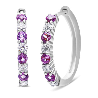 10K White Gold 2.5MM Sapphire Gemstone and 1/2 Cttw Diamond Hoop Earrings (H-I Color, I1-I2 Clarity)