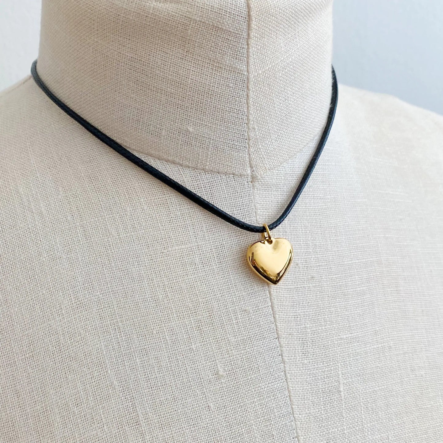 Black Cord Heart Drop Necklace