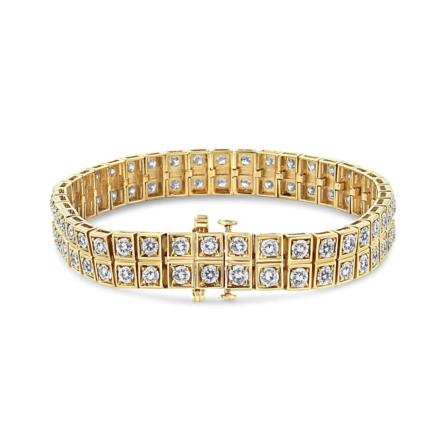 14K Yellow Gold 8.00 Cttw Prong Set Round-Cut Diamond Art Deco Style Two Row Square Frame Link Tennis Bracelet (J-K Color, I1-I2 Clarity) - Size 7.25"