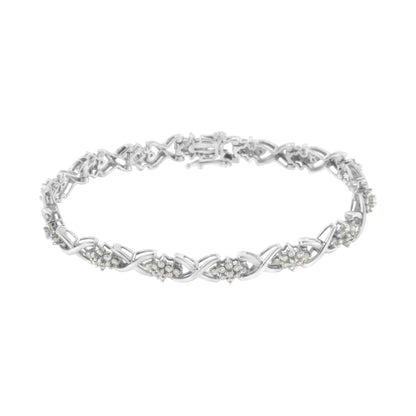 .925 Sterling Silver 2-1/4 Cttw Diamond 7-tolline Cluster X Link käevõru (IJ Color, I3 Clarity)