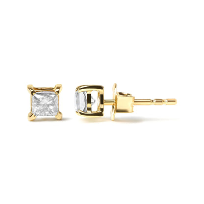 14K gult gull 5/8 Cttw Princess Natural Brown Color Diamond 4-pinners øredobber (brun farge, SI2-I1 Clarity)