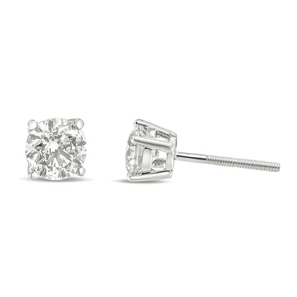 14K Gold 1.0 Carat Round Brilliant Cut Lab Grown White Diamond 4-Prong Classic Solitaire Stud Earrings