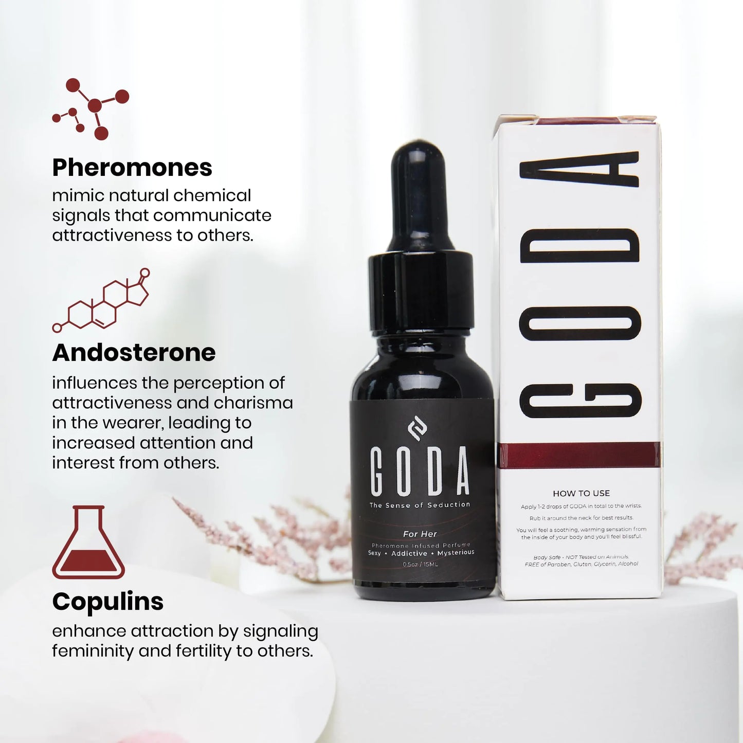 GODA For Her Pheromone Parfume for Women - Langvarige kvinnedufter med sjasmin og rose - Floral parfymeolje med søt og krydret aroma - Vegansk og grusomhetsfri reiseparfyme - 15ml/0,50 fl. oz