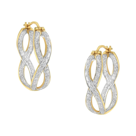 10K Yellow and White Gold 1/4 cttw Diamond Double Infinity Hoop Earrings (I-J Clarity, I1-I2 Color)