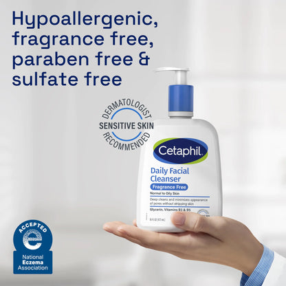 Ansiktsvask fra CETAPHIL, daglig ansiktsrens for sensitiv, kombinert til fet hud, NY 16 oz, parfymefri, skånsom skummende, såpefri, hypoallergen uparfymert 16 Fl Oz (pakke med 1)