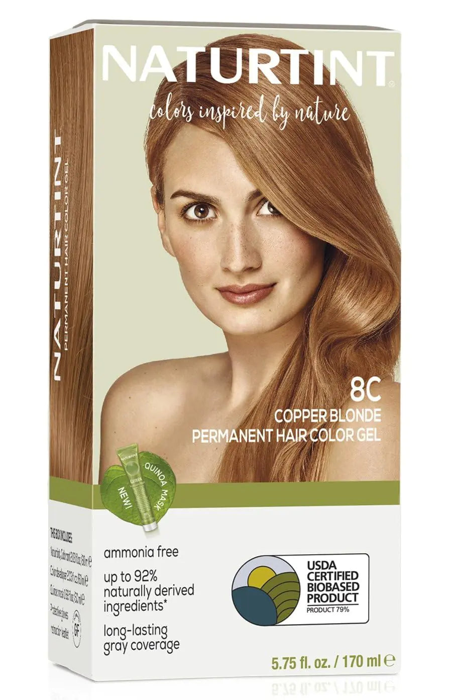 Naturtint Permanent Hair Color 8C Copper Blonde (Pack of 1), Ammonia Free, Vegan, Cruelty Free, up to 100% Gray Coverage, Long Lasting Results. Copper Blonde Hair Color