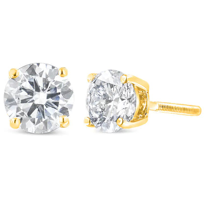 10K Yellow Gold 1.00 Cttw Round Brilliant-Cut Diamond Classic 4-Prong Stud Earrings with Screw Backs (K-L Color, I1-I2 Clarity)