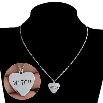 Witch Necklace Heart Engraved