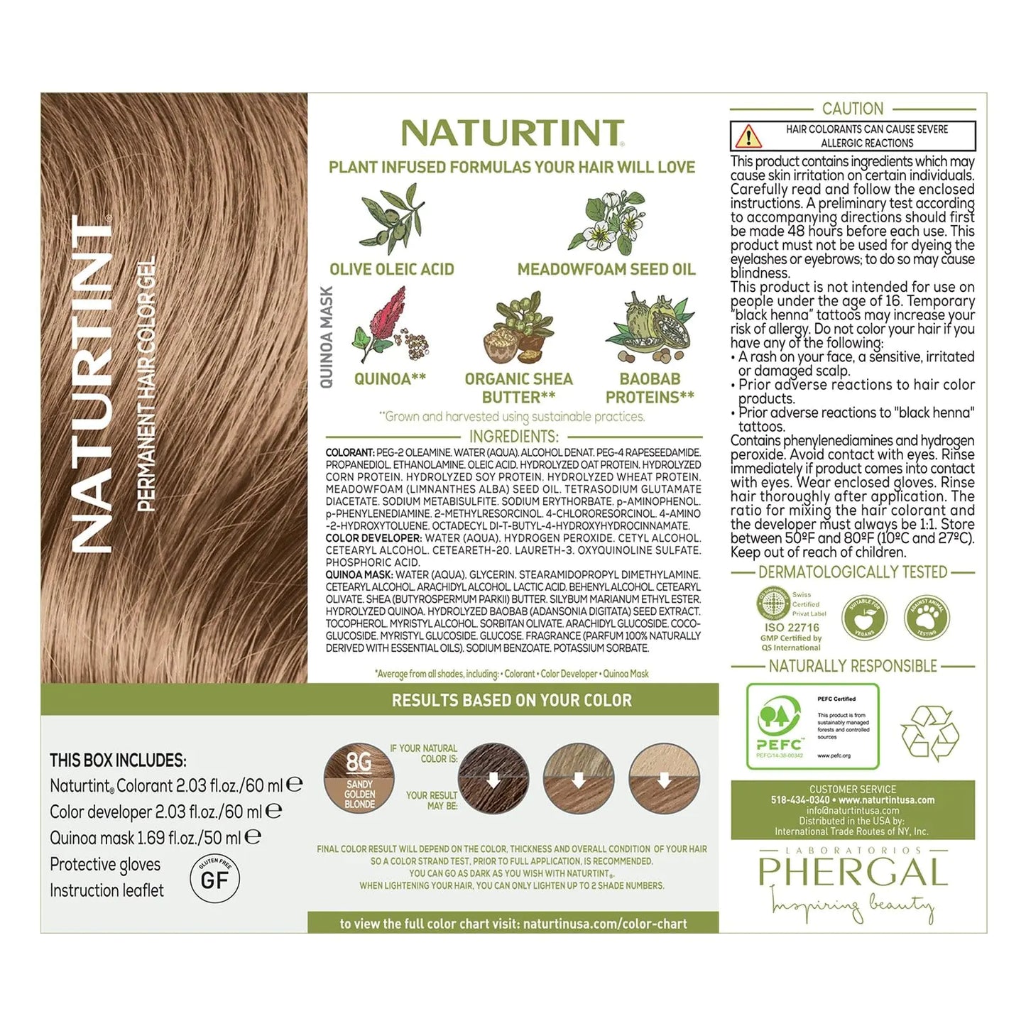 Naturtint Permanent hårfarge 8C kobberblond (pakke med 1), ammoniakkfri, vegansk, grusomhetsfri, opptil 100 % grå dekning, langvarige resultater. Kobberblond hårfarge