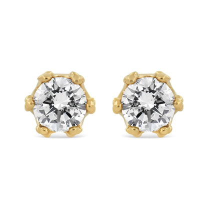 14K Yellow Gold 2.0 Cttw Round Diamond Crown Stud Earrings (I-J Color, I1-I2 Clarity)