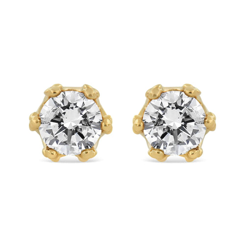 14K Yellow Gold 2.0 Cttw Round Diamond Crown Stud Earrings (I-J Color, I1-I2 Clarity)