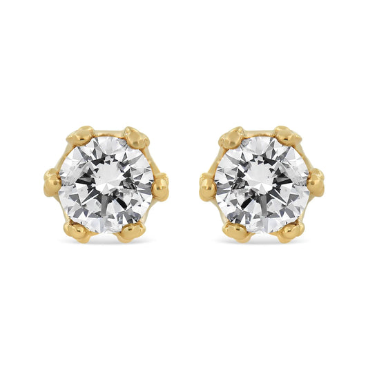 14K Yellow Gold 2.0 Cttw Round Diamond Crown Stud Earrings (I-J Color, I1-I2 Clarity)