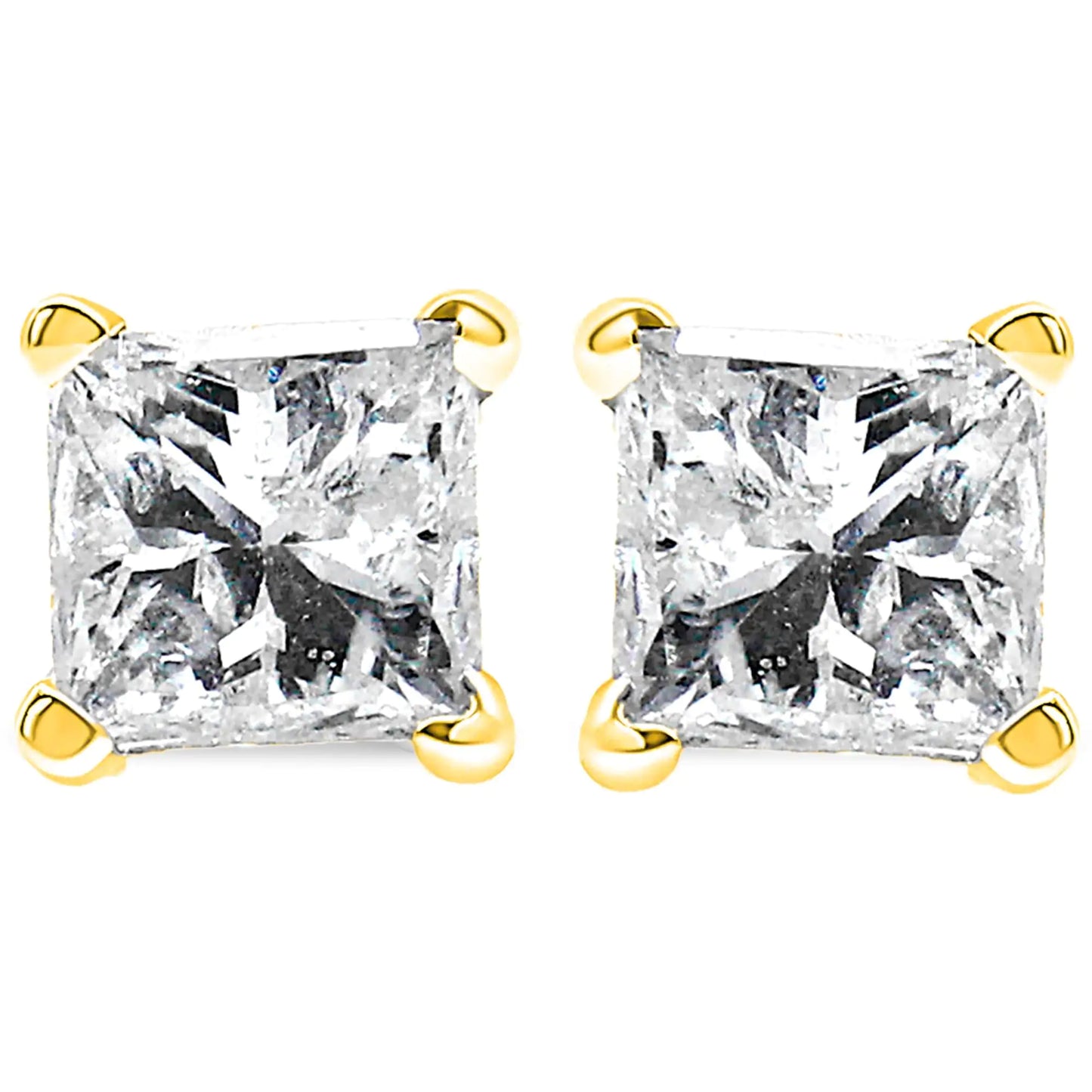 14K Yellow Gold Clarity Enhanced Princess Cut Diamond Certified Stud Earrings (0.50 cttw, H-I Color, I1-I2 Clarity)