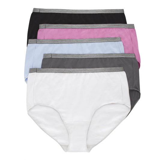 Hanes Women's Just My Size Brief Underwear, Cotton Stretch Brief Panties, Plus Sizes, 5-Pack 11 White/Grey/Blue/Pink/Black, Hanes Women's Cotton Briefs