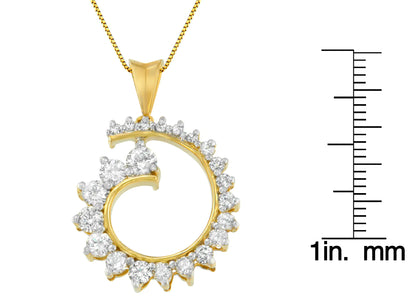 10K Yellow Gold Round Cut Diamond Curve Pendant Necklace (1.00 cttw, H-I Color, I1-I2 Clarity)