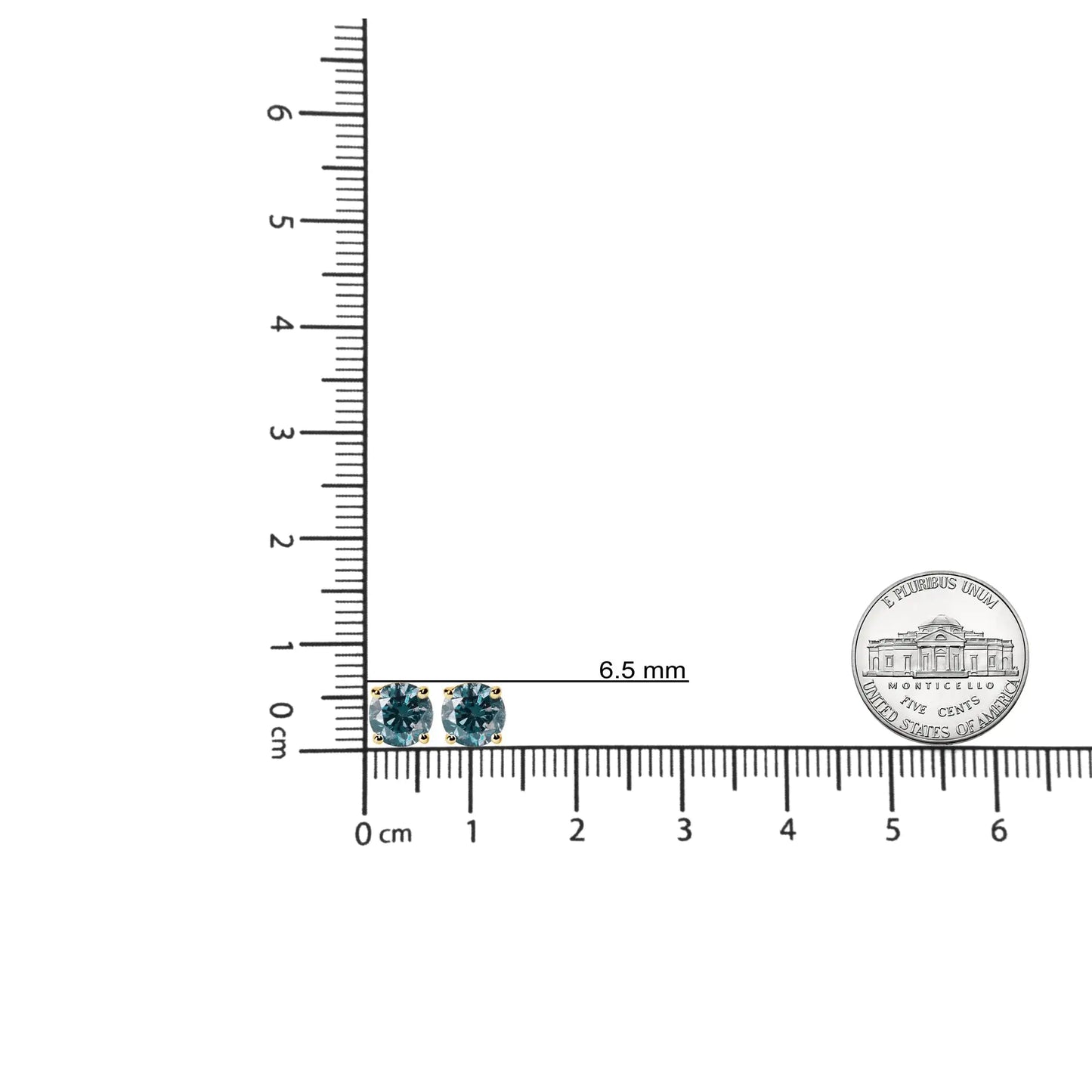 Aretes solitarios clásicos de oro de 14 quilates con diamantes azules cultivados en laboratorio de talla brillante redonda de 4 puntas y cierre de rosca.