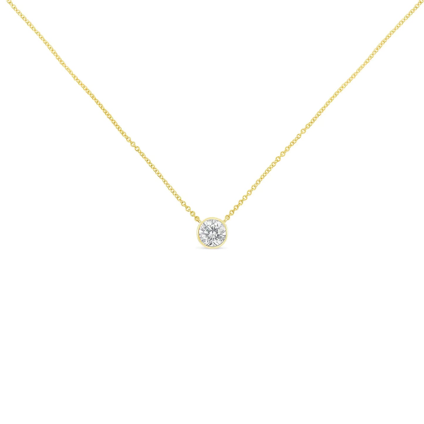 10K Yellow Gold 1/5 Carat Round Brilliant-Cut Diamond Modern Bezel-Set Solitaire 16"-18" Pendant Necklace (H-I Color, SI2-I1 Clarity)