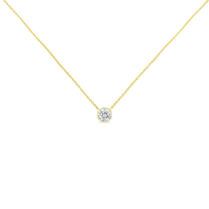 10K Yellow Gold 1/5 Carat Round Brilliant-Cut Diamond Modern Bezel-Set Solitaire 16"-18" Pendant Necklace (H-I Color, SI2-I1 Clarity)