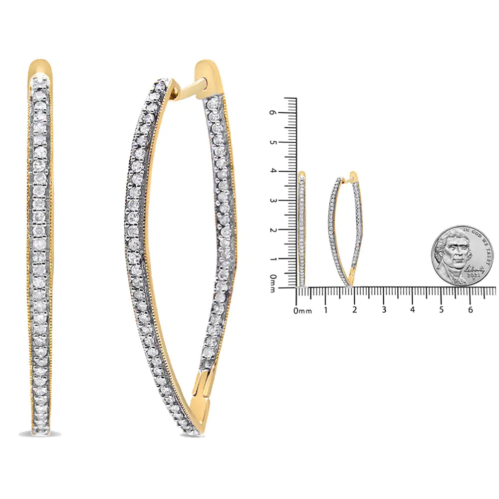 Aretes de oro amarillo de 10 k con diamantes de talla redonda (1 ct, color IJ, claridad I2-I3)