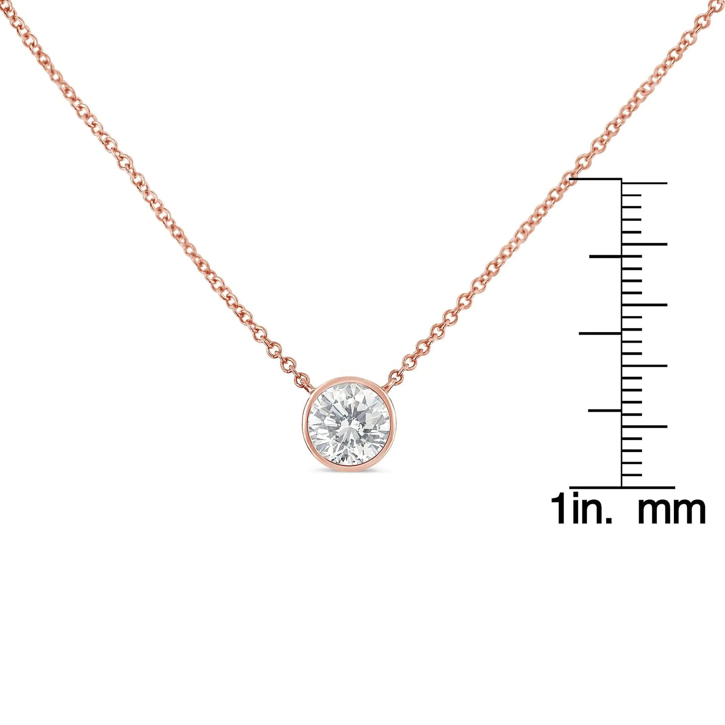 10K Roségold 1/5 Karat Rund Brillantgeschliffener Diamant Modern Gefasste Solitär Halskette 16"-18" (HI Farbe, SI2-I1 Reinheit)