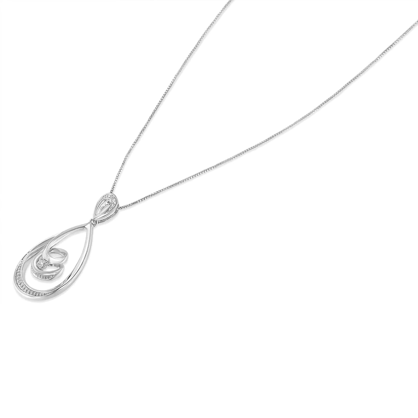 10K White Gold Diamond Accented Open Teardrop Twisted Curl 18" Pendant Necklace (J-K Color, I2-I3 Clarity)