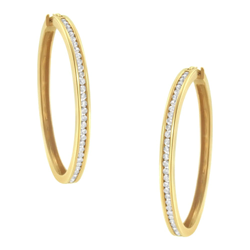 10KT Yellow Gold 1 cttw Slim Diamond Hoop Earrings (I-J Color, I1-I2 Clarity)