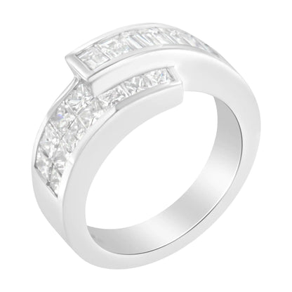 14K White Gold 2.0 Cttw Channel-Set Princess and Baguette-Cut Diamond Bypass Ring Band (G-H Color, SI1-SI2 Clarity)