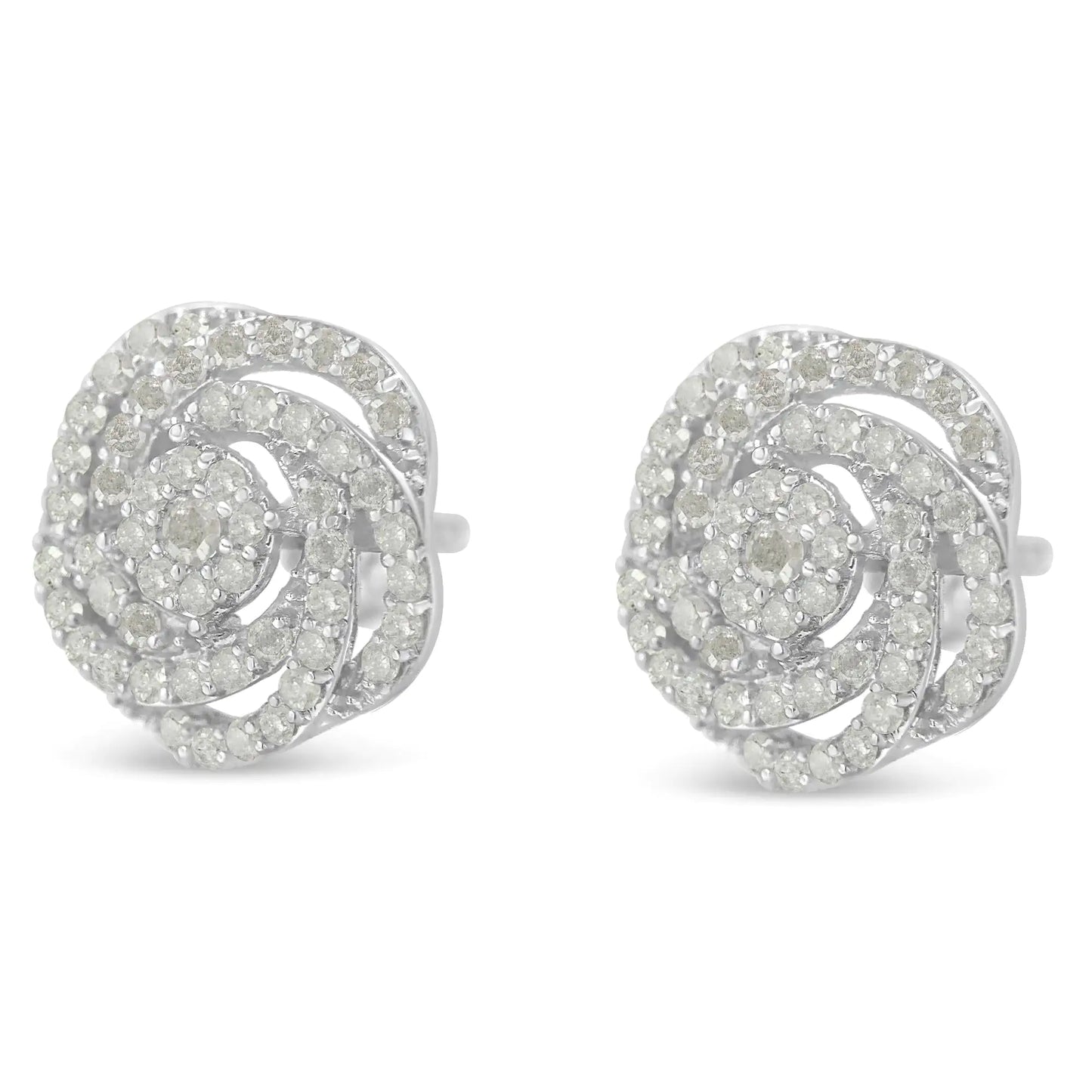 Aretes de oro blanco de 10 k con diamantes de talla rosa y racimo floral (1 ct, color IJ, claridad I2-I3)