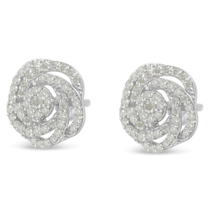 Aretes de oro blanco de 10 k con diamantes de talla rosa y racimo floral (1 ct, color IJ, claridad I2-I3)