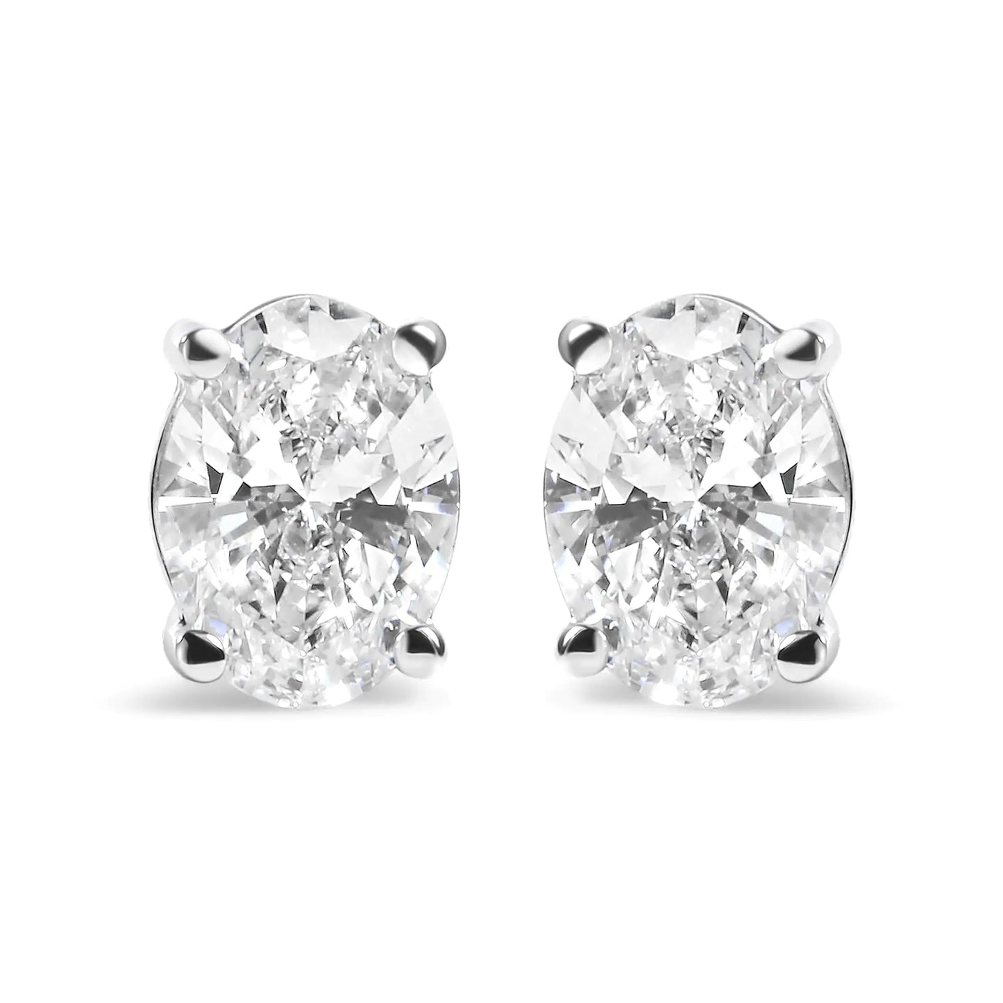 14K hvitt gull stiftsett Lab Grown Oval Diamond Solitaire Stud Øredobber (FG Color, VS1-VS2 Clarity)