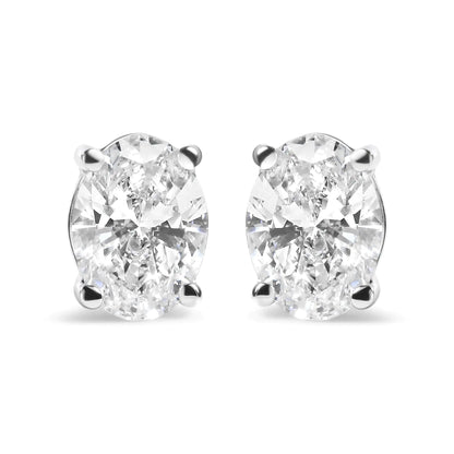 14K hvitt gull stiftsett Lab Grown Oval Diamond Solitaire Stud Øredobber (FG Color, VS1-VS2 Clarity)