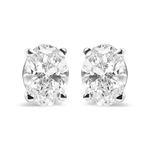 14K hvitt gull stiftsett Lab Grown Oval Diamond Solitaire Stud Øredobber (FG Color, VS1-VS2 Clarity)