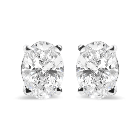 14K hvitt gull stiftsett Lab Grown Oval Diamond Solitaire Stud Øredobber (FG Color, VS1-VS2 Clarity)