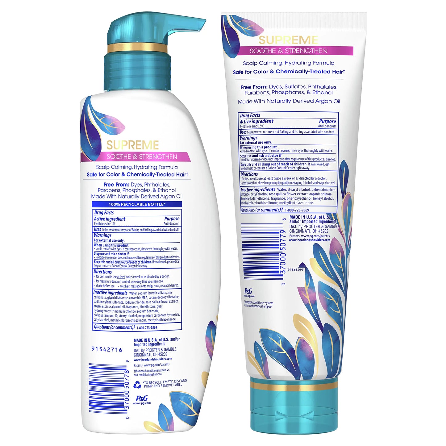 Head & Shoulders Supreme Sulfate Free Shampoo and Conditioner Set for Dry Scalp and Dandruff Treatment, Soothe and Strengthen with Argan Oil and Rose Essence, 21.2 Fl Oz