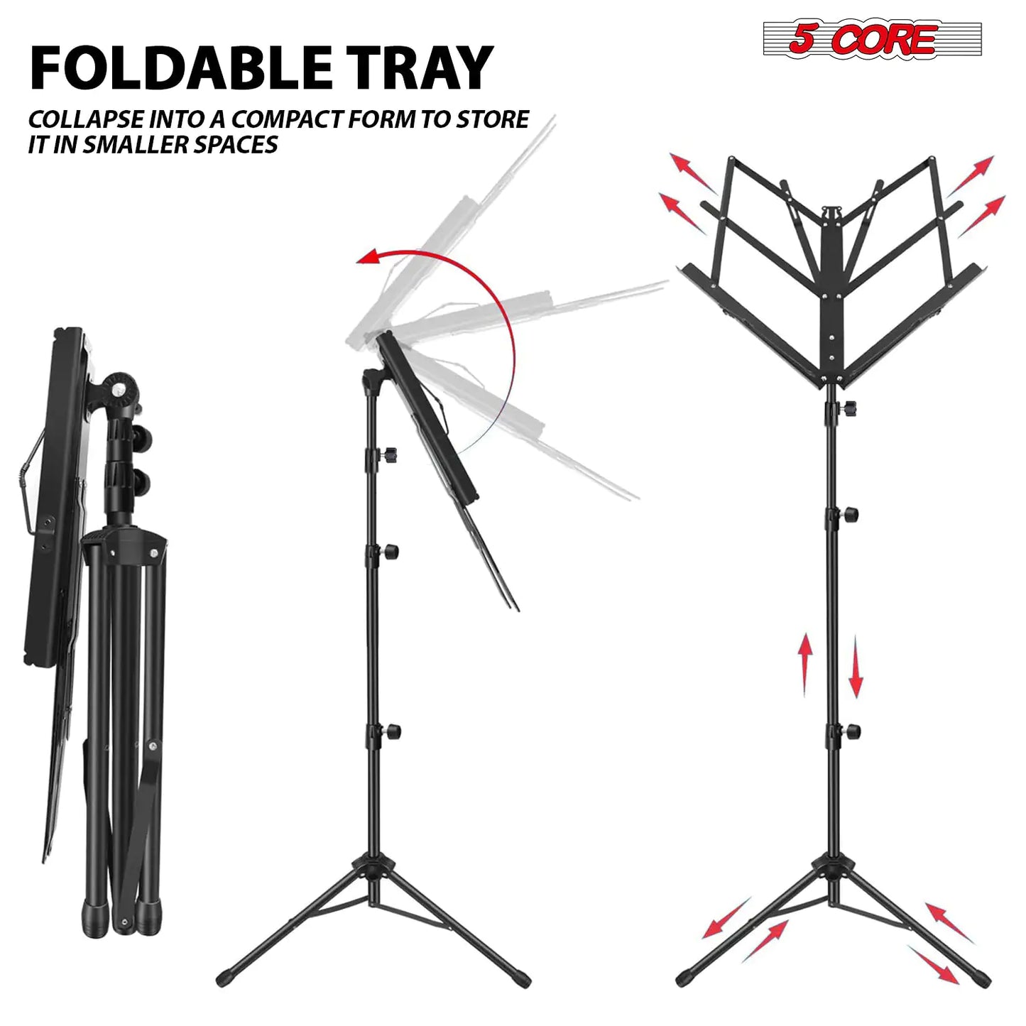 Soporte Musical 5Core para Partituras Portátil Tripé Ajustável e Dobrável Porta-Notas Preto Superior