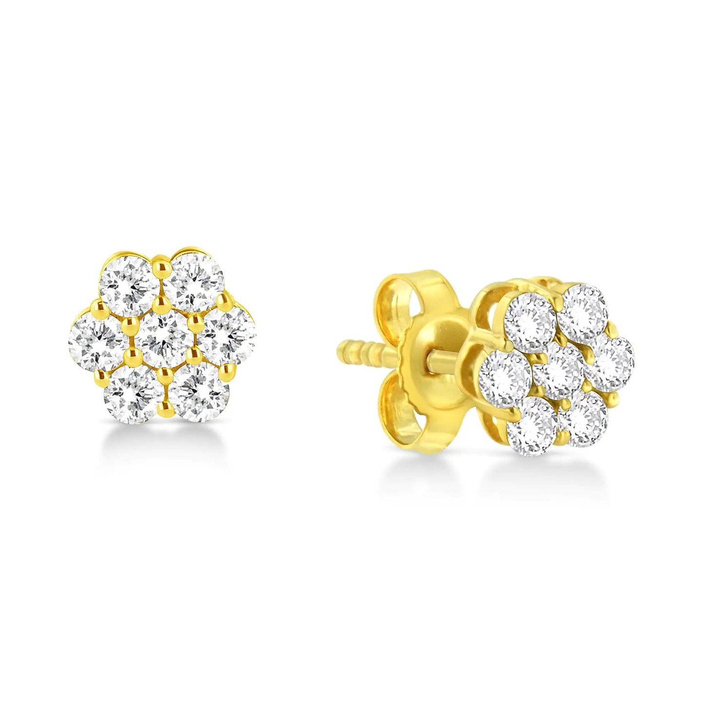 Aretes de oro amarillo de 14 quilates con diamantes de talla brillante redonda de 1/2 ct y diseño floral con cierre de presión (color JK, claridad VS2-SI1)